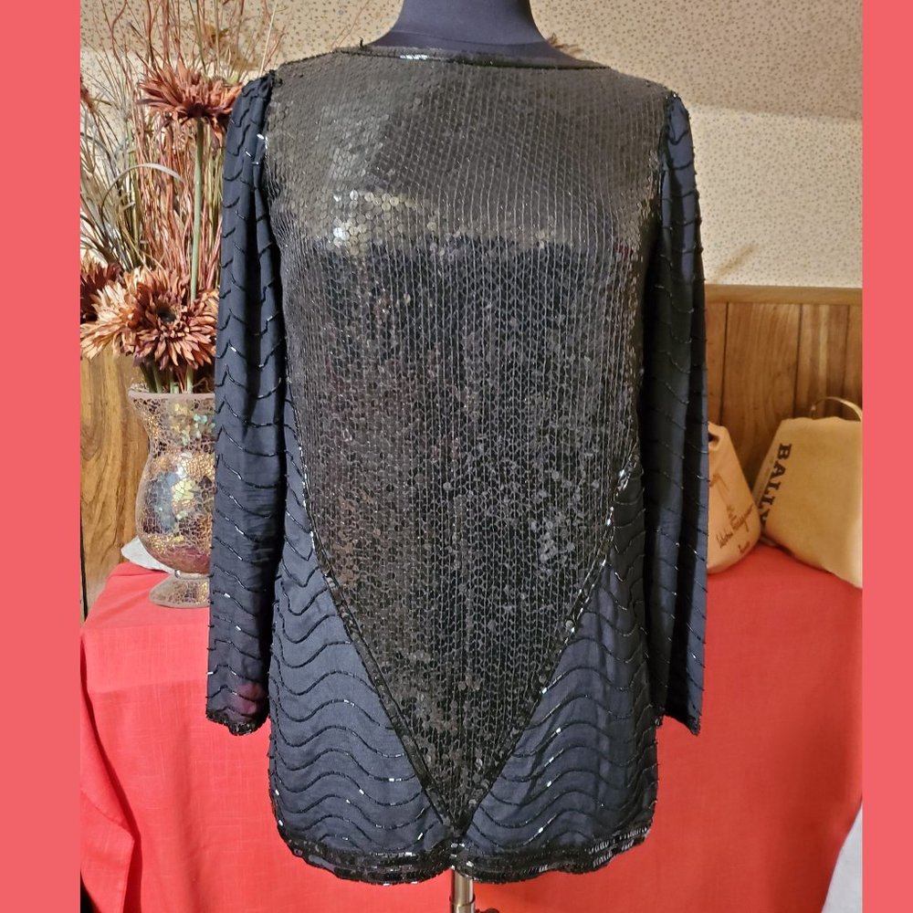 Beaded & Sequined silk Tunic Bergdorf Goodman VTG